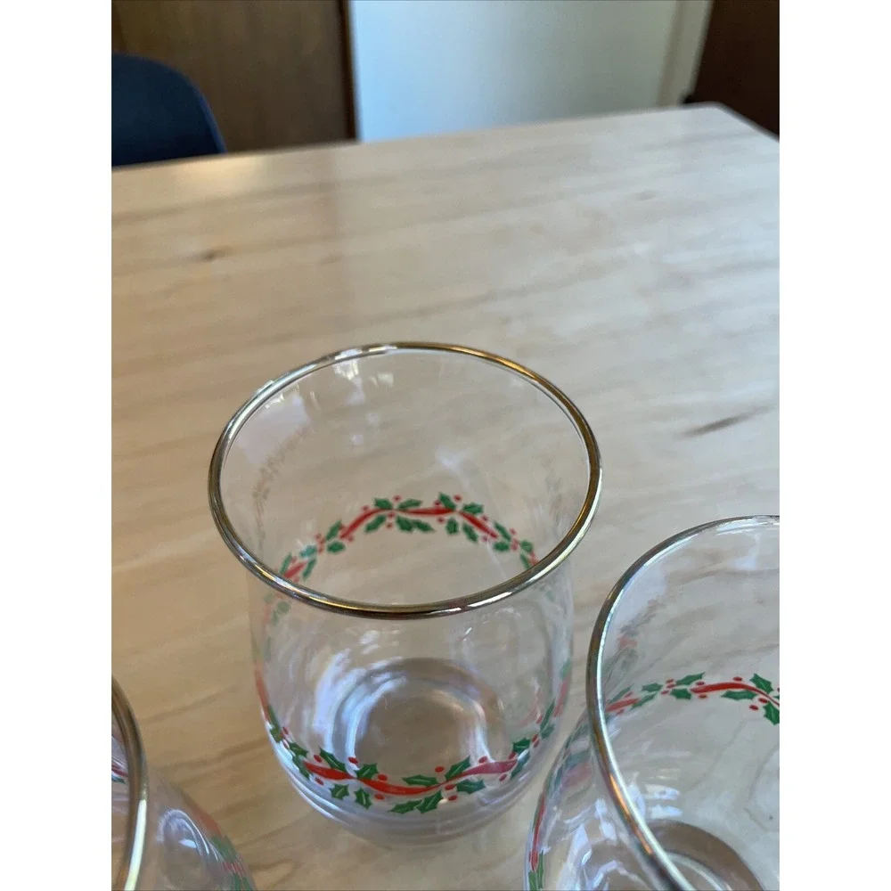 LOT OF 4 VINTAGE LIBBEY ARBY'S HOLLY RIBBONS GLASS TUMBLERS 5 1/4